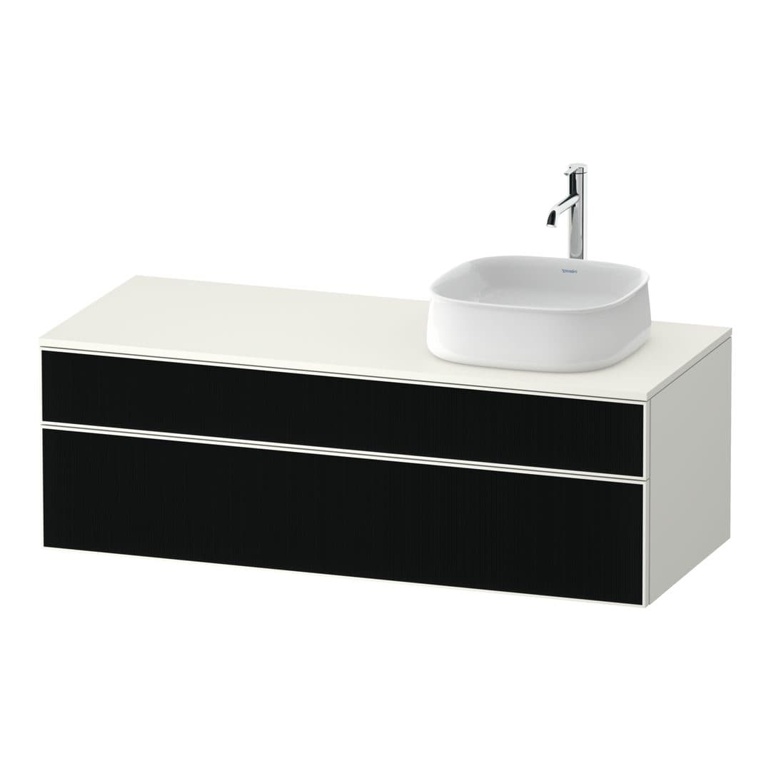 Duravit Zencha – Έπιπλο Νιπτήρα – 1300 mm, για κονσόλα, 2 συρτάρια, νιπτήρας δεξιά, σώμα White Super Matt, 1300 x 550 x 442 mm – Black line structure, Glass (ZE4822R63840000)