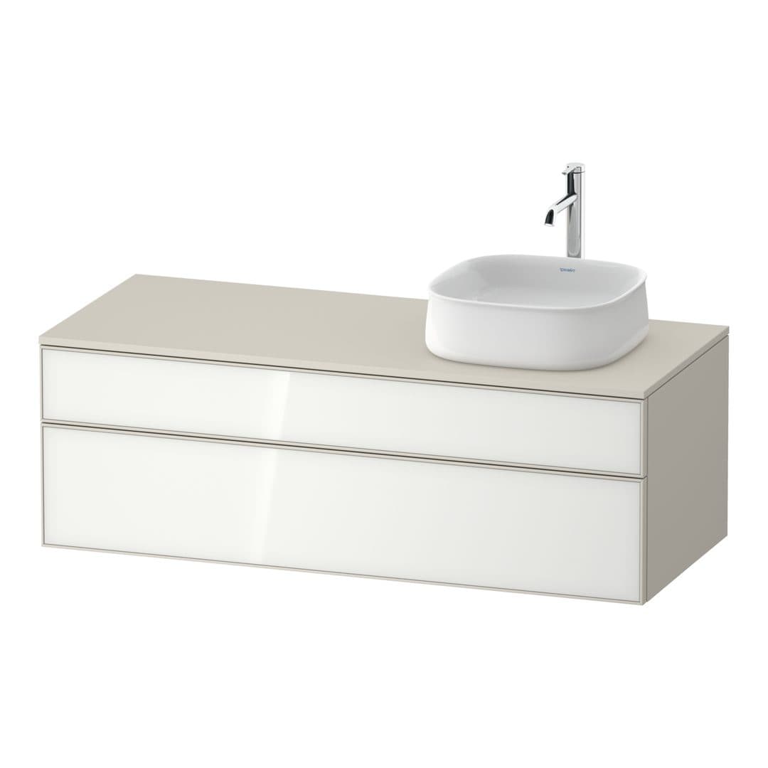 Duravit Zencha – Έπιπλο Νιπτήρα – 1300 mm, για κονσόλα, 2 συρτάρια, νιπτήρας δεξιά, σώμα Taupe Super Matt, 1300 x 550 x 442 mm – White, Glass (ZE4822R64830000)
