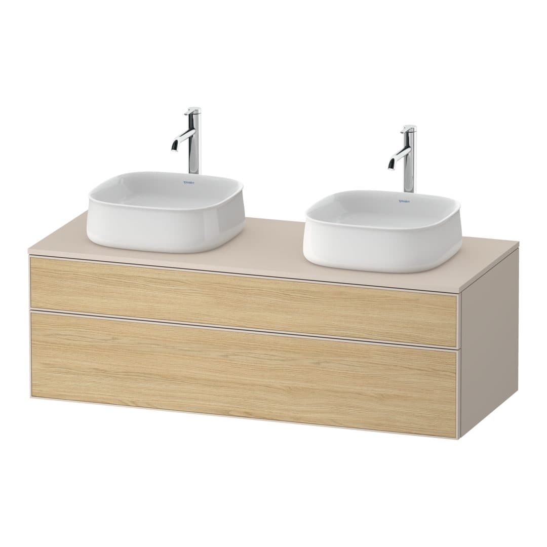 Duravit Zencha – Έπιπλο Νιπτήρα – 1300 mm, για κονσόλα, 2 συρτάρια, σώμα Taupe Super Matt – Natural oak, Decor (ZE4823B30830000)