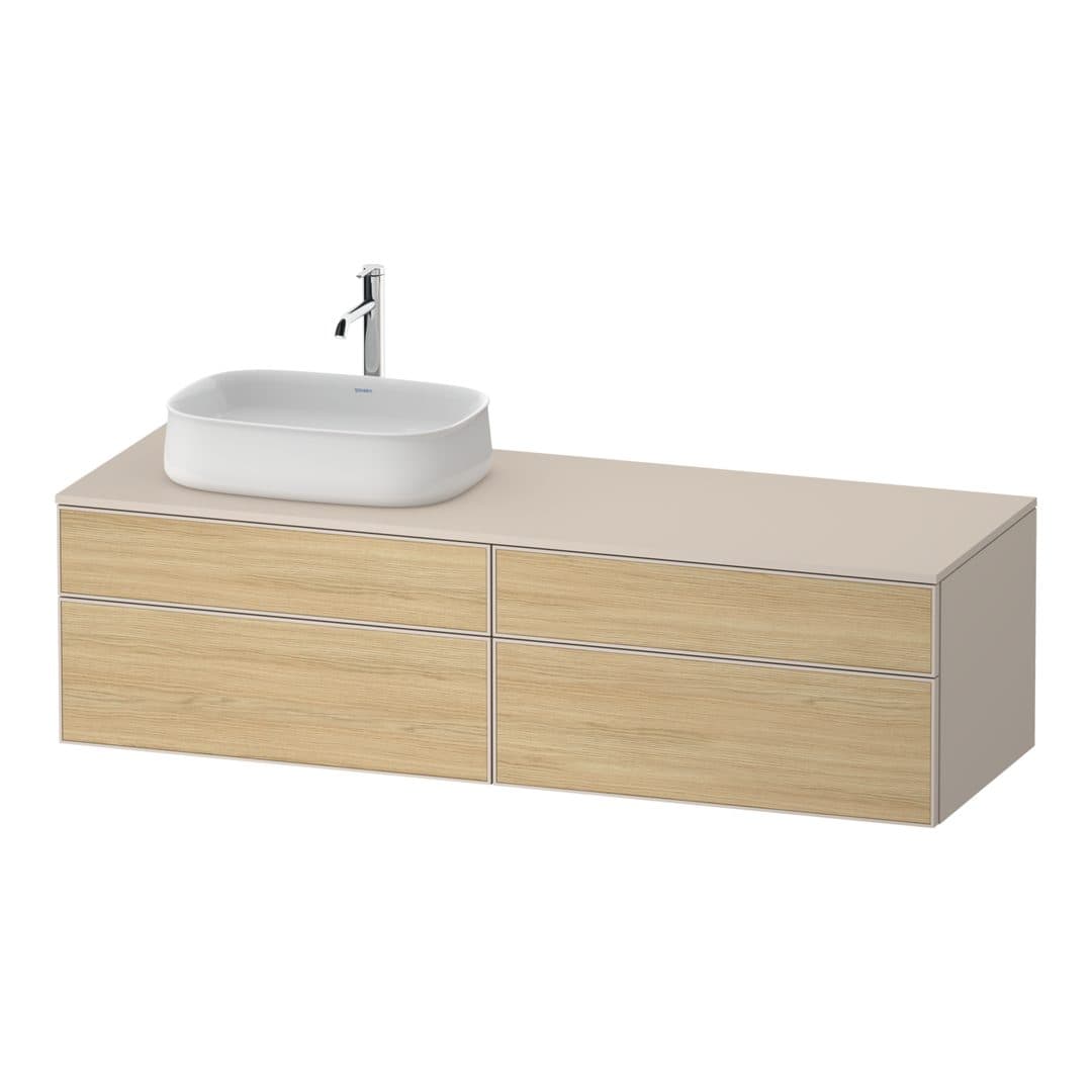 Duravit Zencha – Έπιπλο Νιπτήρα – 1600 mm, για κονσόλα, 4 συρτάρια, νιπτήρας αριστερά, σώμα Taupe Super Matt – Natural oak, Decor (ZE4824L30830000)