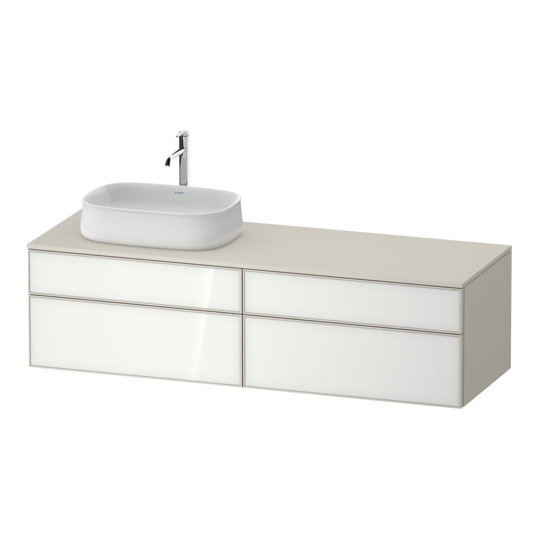 Duravit Zencha – Έπιπλο Νιπτήρα – 1600 mm, για κονσόλα, 4 συρτάρια, νιπτήρας αριστερά, σώμα Taupe Super Matt – White, Glass (ZE4824L64830000)