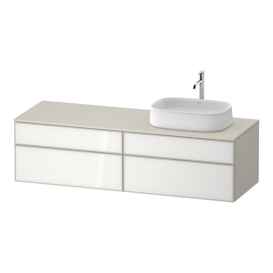 Duravit Zencha – Έπιπλο Νιπτήρα – 1600 mm, για κονσόλα, 4 συρτάρια, νιπτήρας δεξιά, σώμα Taupe Super Matt – White, Glass (ZE4824R64830000)