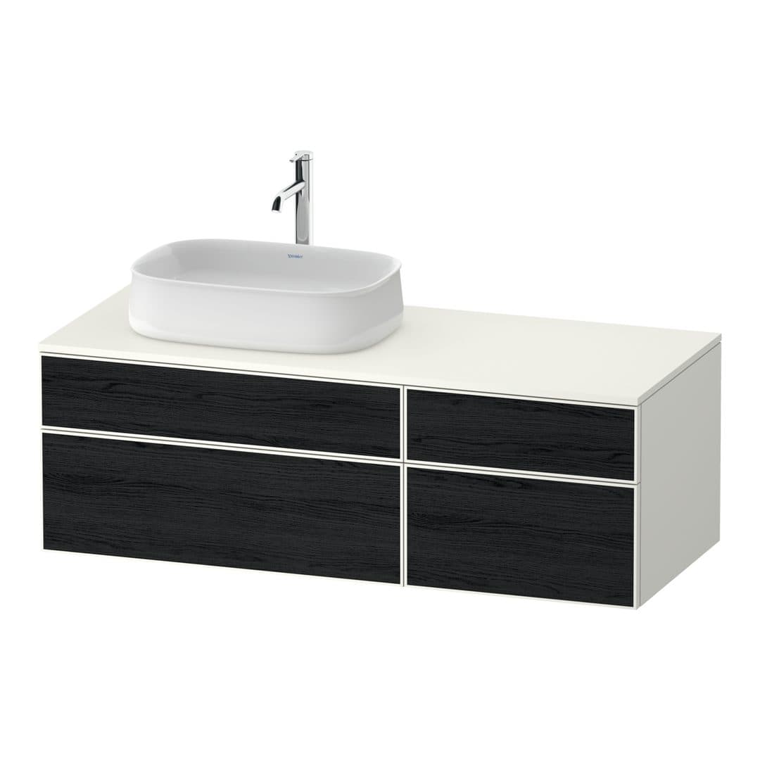 Duravit Zencha – Έπιπλο Νιπτήρα – 1300 mm, για κονσόλα, 4 συρτάρια, νιπτήρας αριστερά, σώμα White Super Matt – Black oak Matt, Decor (ZE4826016840000)