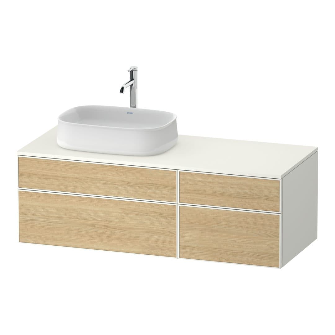 Duravit Zencha – Έπιπλο Νιπτήρα – 1300 mm, για κονσόλα, 4 συρτάρια, νιπτήρας αριστερά, σώμα White Super Matt – Natural oak, Decor (ZE4826030840000)