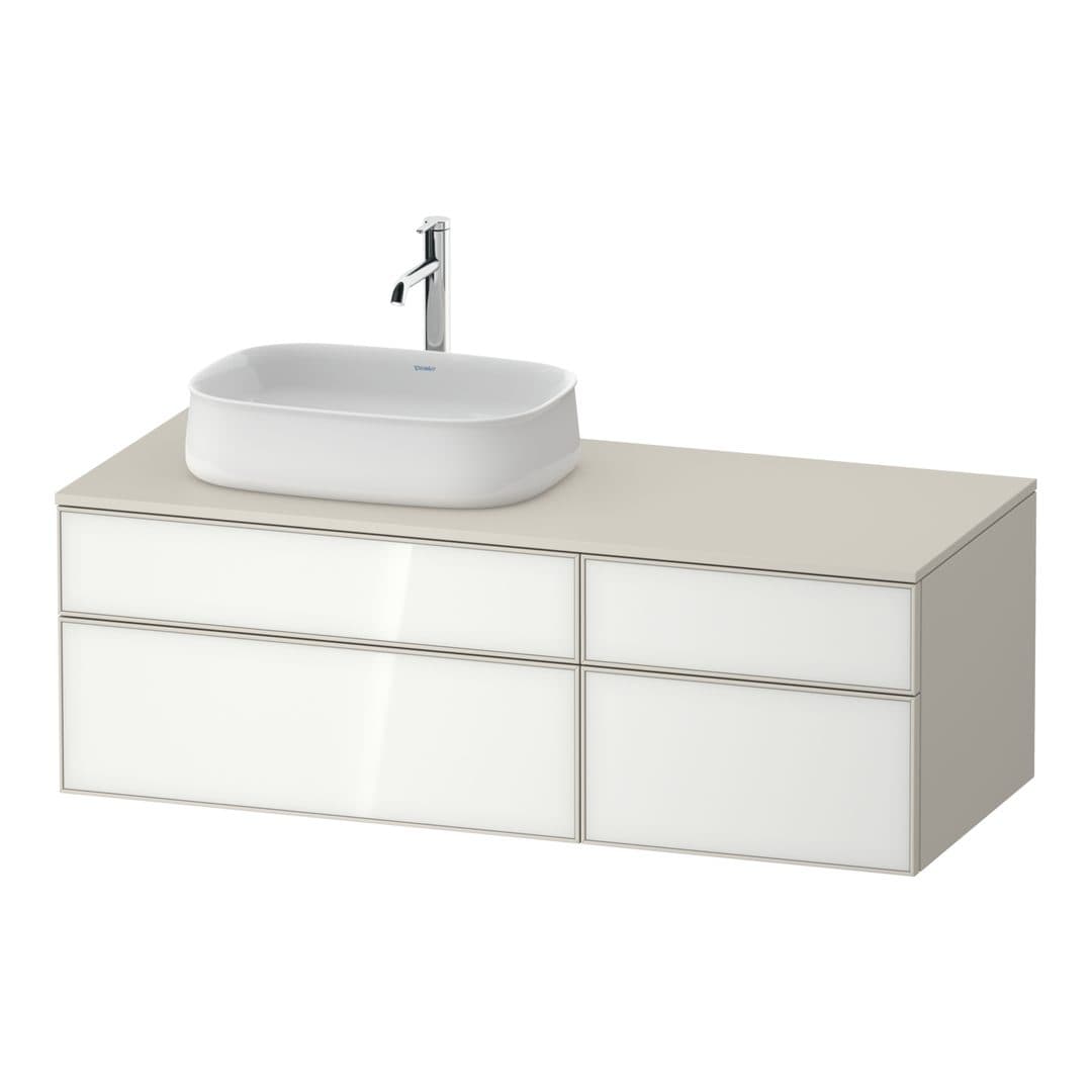Duravit Zencha – Έπιπλο Νιπτήρα – 1300 mm, για κονσόλα, 4 συρτάρια, νιπτήρας αριστερά, σώμα Taupe Super Matt – White, Glass (ZE4826064830000)
