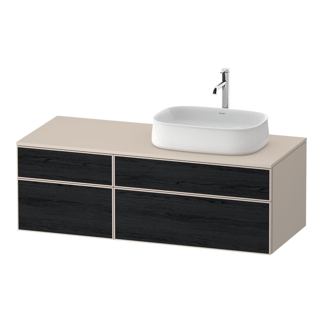 Duravit Zencha – Έπιπλο Νιπτήρα – 1300 mm, για κονσόλα, 4 συρτάρια, νιπτήρας δεξιά, σώμα Taupe Super Matt – Black oak Matt, Decor (ZE4827016830000)