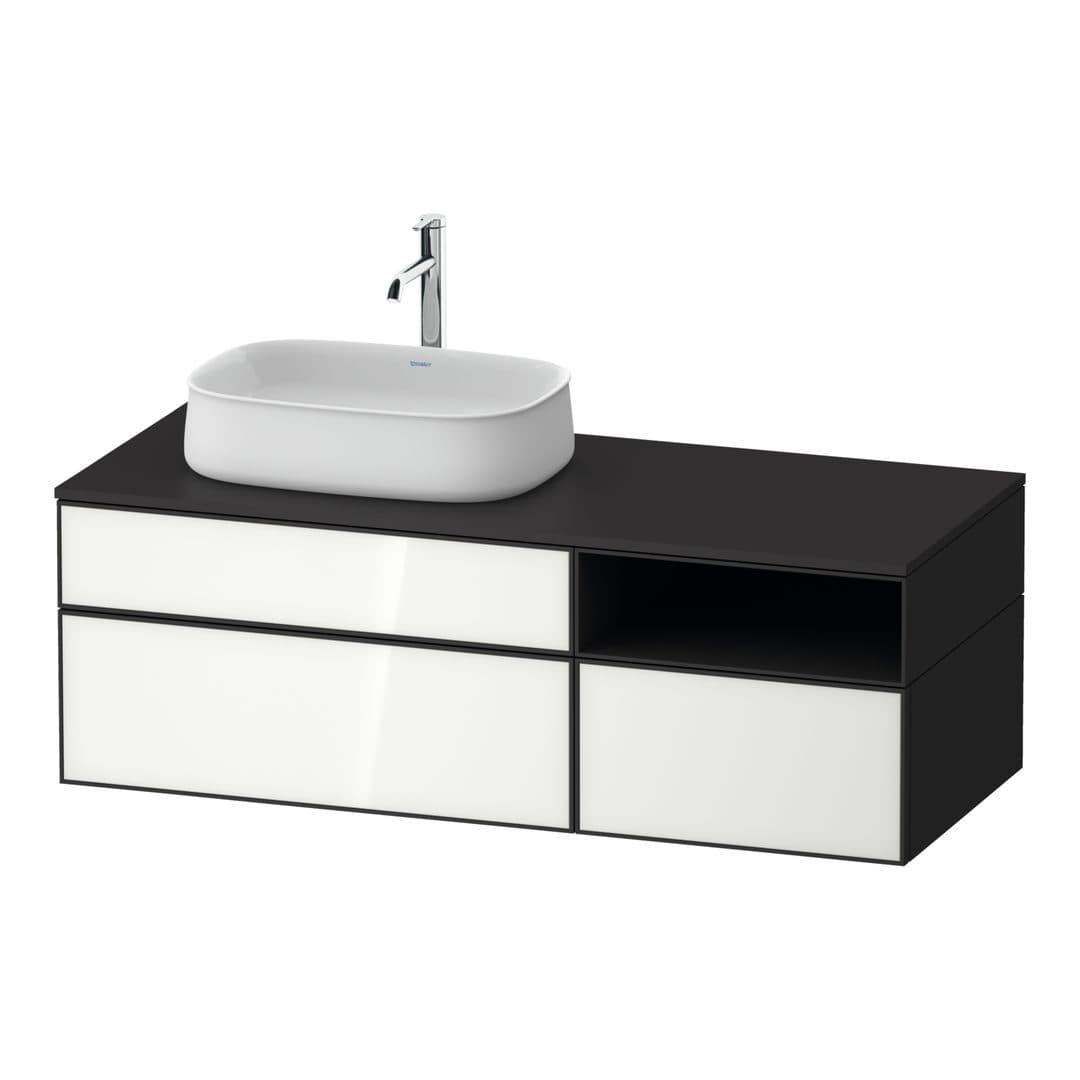 Duravit Zencha – Έπιπλο Νιπτήρα – 1300 mm, για κονσόλα, 3 συρτάρια, νιπτήρας αριστερά, σώμα Graphite Super Matt – White, Glass (ZE4828064800000)