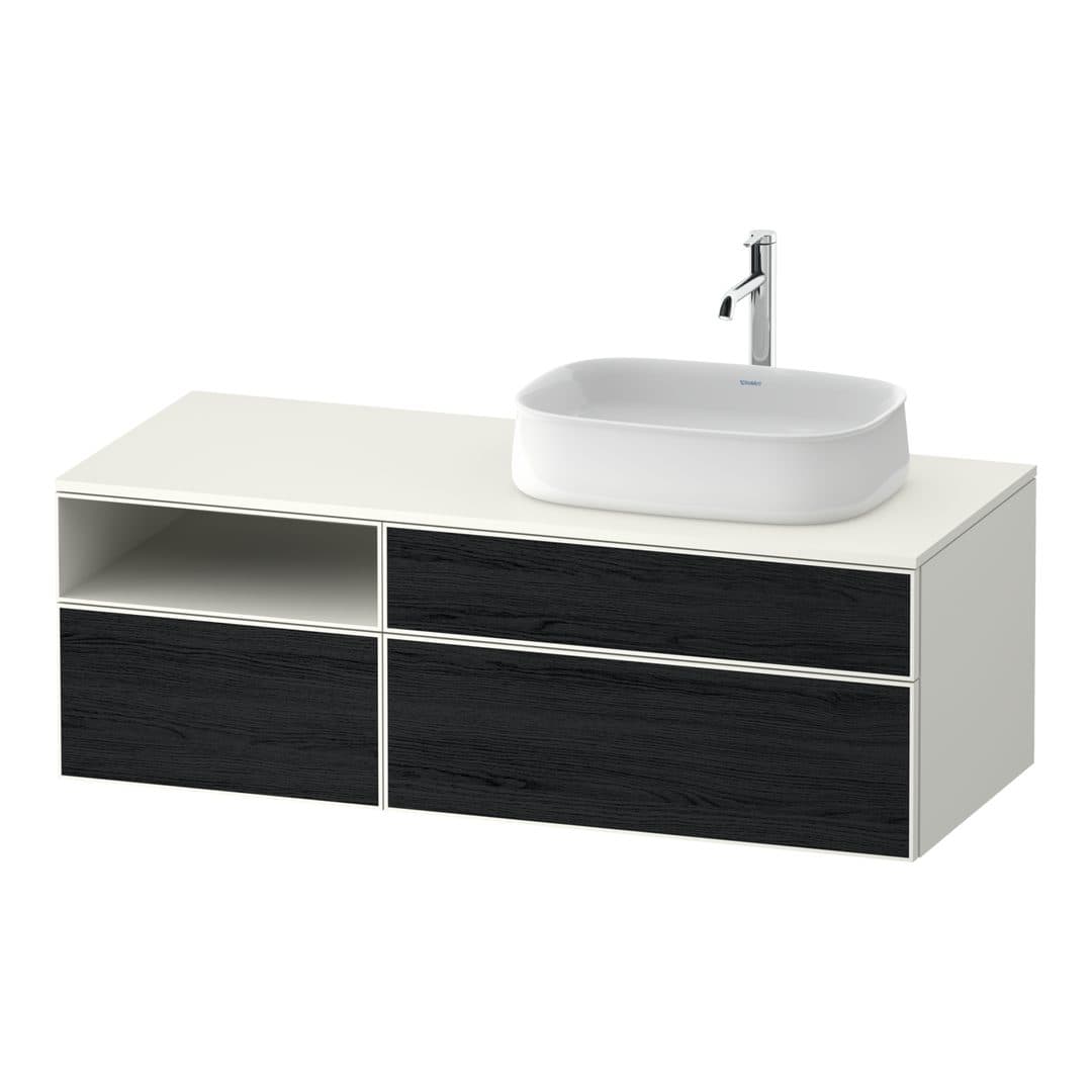 Duravit Zencha – Έπιπλο Νιπτήρα – 1300 mm, για κονσόλα, 3 συρτάρια, νιπτήρας δεξιά, σώμα White Super Matt – Black oak Matt, Decor (ZE4829016840000)
