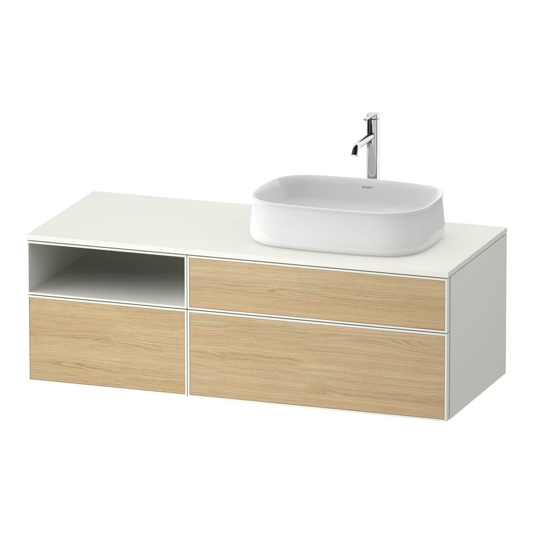 Duravit Zencha – Έπιπλο Νιπτήρα – 1300 mm, για κονσόλα, 3 συρτάρια, νιπτήρας δεξιά, σώμα White Super Matt – Natural oak, Decor (ZE4829030840000)