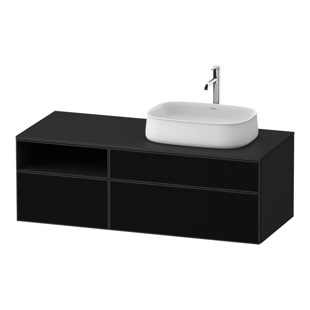 Duravit Zencha – Έπιπλο Νιπτήρα – 1300 mm, για κονσόλα, 3 συρτάρια, νιπτήρας δεξιά, σώμα Graphite Super Matt – Black line structure, Glass (ZE4829063800000)