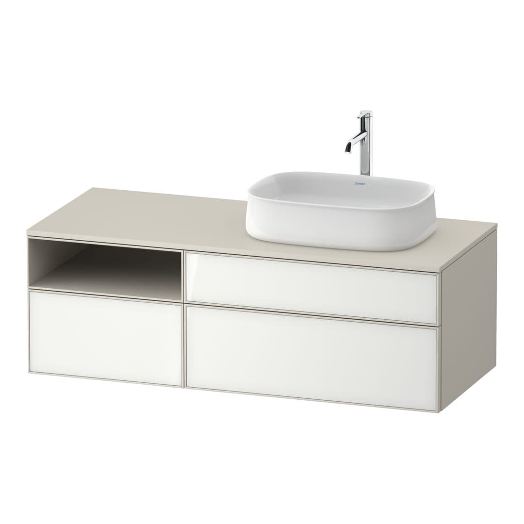 Duravit Zencha – Έπιπλο Νιπτήρα – 1300 mm, για κονσόλα, 3 συρτάρια, νιπτήρας δεξιά, σώμα Taupe Super Matt – White, Glass (ZE4829064830000)