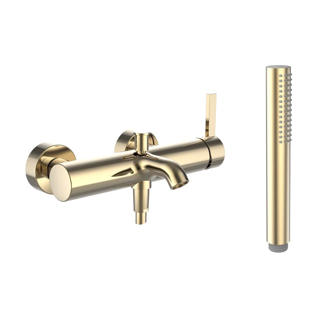Laufen Kartell LAUFEN – Μπαταρία Λουτρού Τοίχου – προεξοχή 165 mm, σωλήνας 1800 mm, με τηλέφωνο ντους – PVD gold (H3213370011411)