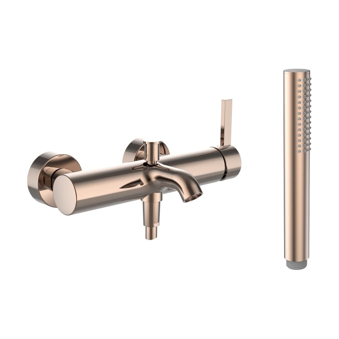 Laufen Kartell LAUFEN – Μπαταρία Λουτρού Τοίχου – προεξοχή 165 mm, σωλήνας 1800 mm, με τηλέφωνο ντους – PVD rosegold (H3213370821411)