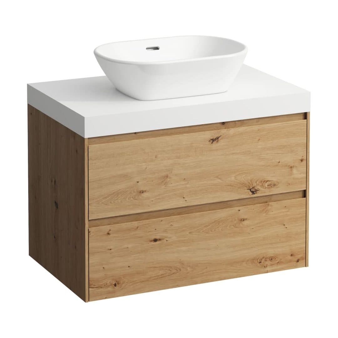 Laufen LANI – Έπιπλο Νιπτήρα – 785 mm, 2 συρτάρια, πάγκος White Matt, κεντρικό άνοιγμα – Wild oak (H4045511122671)