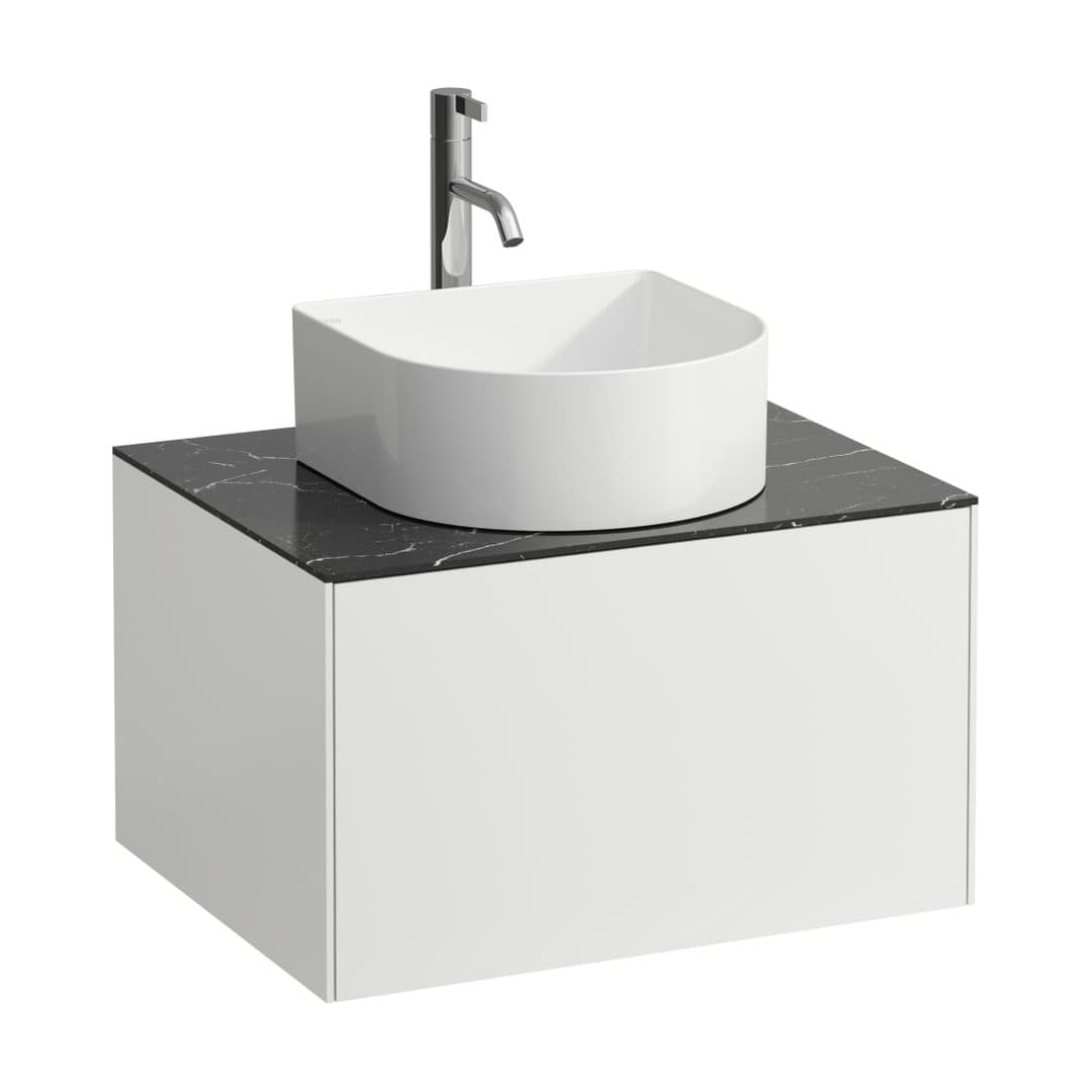 Laufen SONAR – Έπιπλο Νιπτήρα – 575 mm, 1 συρτάρι, κεντρικό άνοιγμα, με οπή μπαταρίας – White Matt & Nero Marquina (H4054050341431)