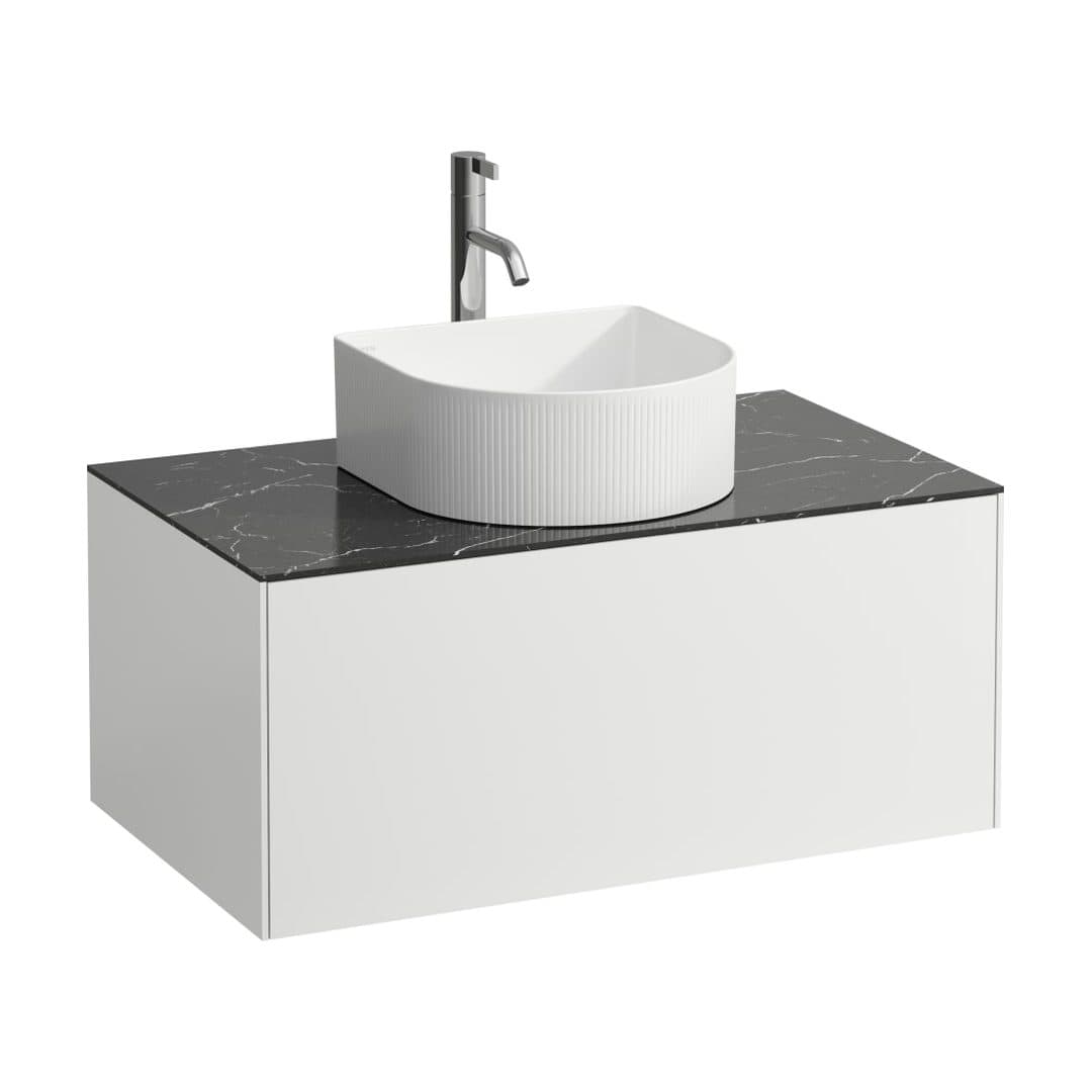 Laufen SONAR – Έπιπλο Νιπτήρα – 775 mm, 1 συρτάρι, κεντρικό άνοιγμα, με οπή μπαταρίας – White Matt & Nero Marquina (H4054150341431)