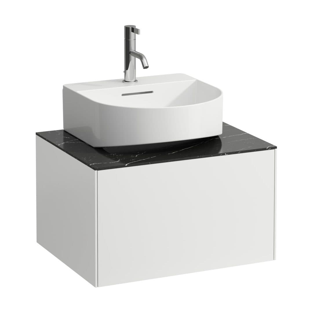 Laufen SONAR – Έπιπλο Νιπτήρα – 575 mm, 1 συρτάρι, κεντρικό άνοιγμα, για νιπτήρα H816341 – White Matt & Nero Marquina (H4054310341431)