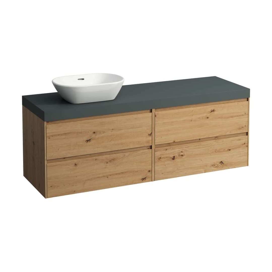 Laufen LANI – Έπιπλο Νιπτήρα – 1570 mm, 4 συρτάρια, πάγκος Traffic Grey, άνοιγμα αριστερά – Wild oak (H4055921122671)