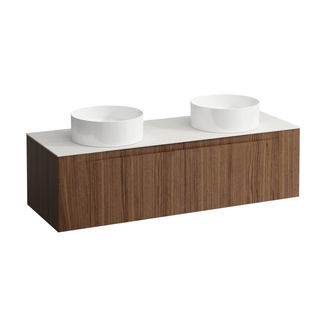 Laufen ARUN – Έπιπλο Νιπτήρα – 1405 mm, 2 συρτάρια, πάγκος Ardesia Bianca, ανοίγματα αριστερά & δεξιά – Noce canaletto - Real wood veneer (H4141341516301)