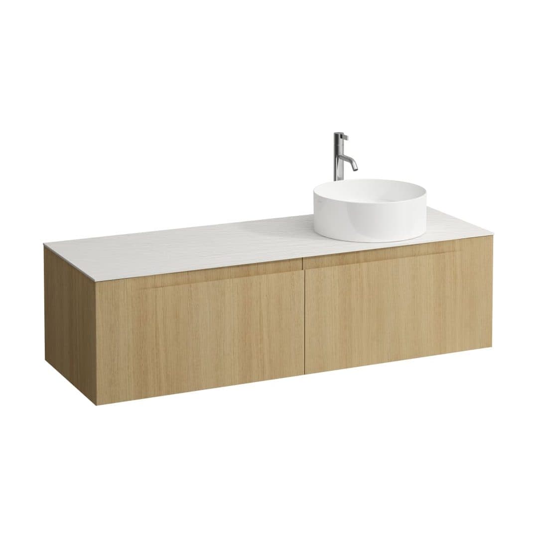 Laufen ARUN – Έπιπλο Νιπτήρα – 1405 mm, 2 συρτάρια, πάγκος Ardesia Bianca, άνοιγμα δεξιά, με οπή μπαταρίας – Light oak (H4141371512501)
