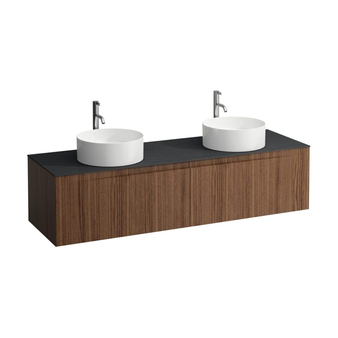 Laufen ARUN – Έπιπλο Νιπτήρα – 1605 mm, 2 συρτάρια, πάγκος Ardesia Nera, ανοίγματα αριστερά & δεξιά, με οπή μπαταρίας – Noce canaletto - Real wood veneer (H4151491516301)