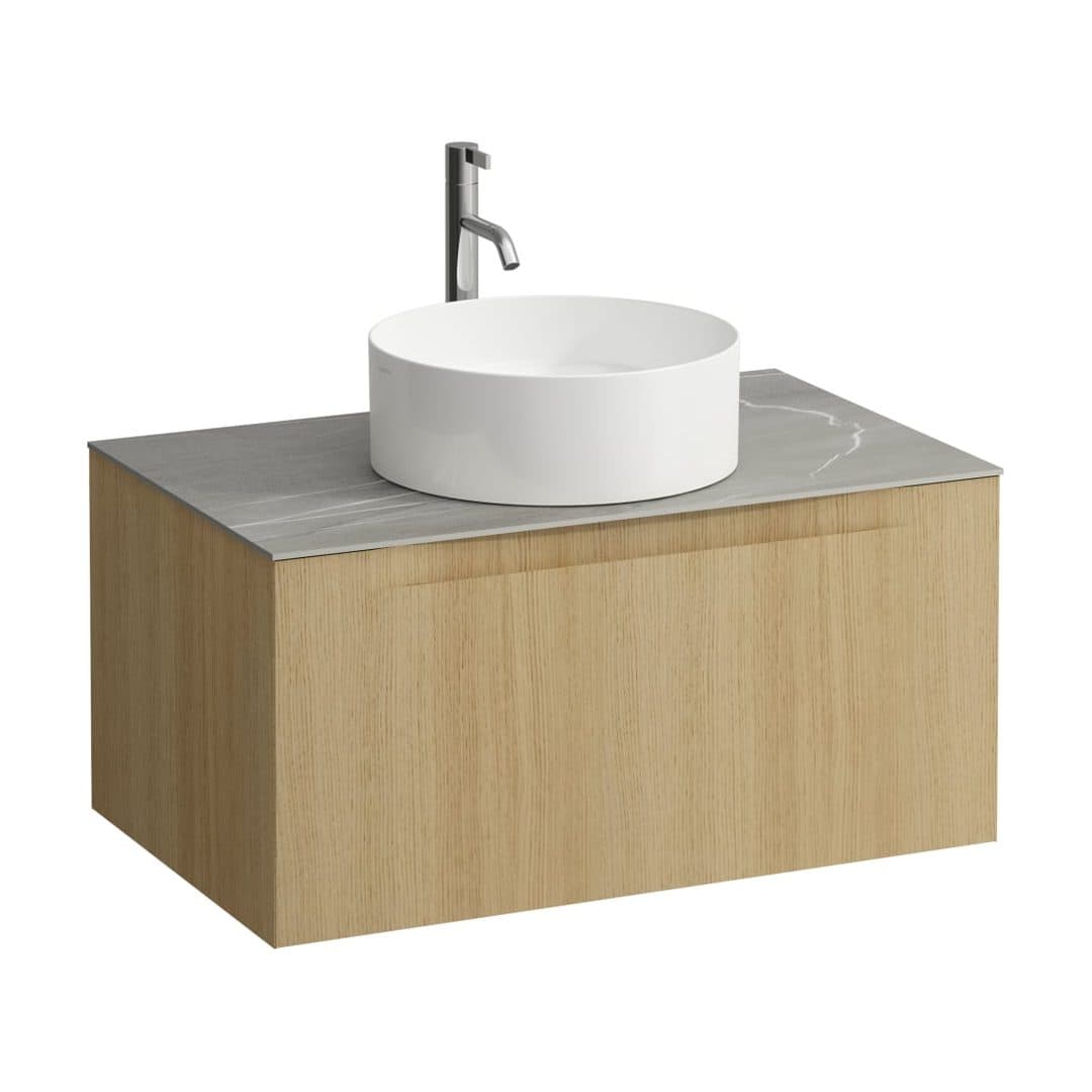 Laufen ARUN – Έπιπλο Νιπτήρα – 805 mm, 1 συρτάρι, πάγκος Piasentina Grigio, κεντρικό άνοιγμα, με οπή μπαταρίας – Light oak (H4161051512501)