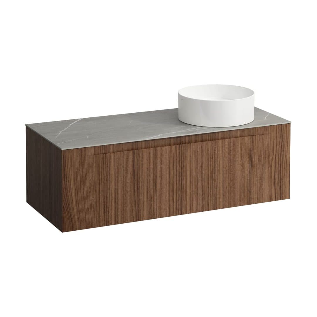 Laufen ARUN – Έπιπλο Νιπτήρα – 1205 mm, 1 συρτάρι, πάγκος Piasentina Grigio, άνοιγμα δεξιά – Noce canaletto - Real wood veneer (H4161231516301)