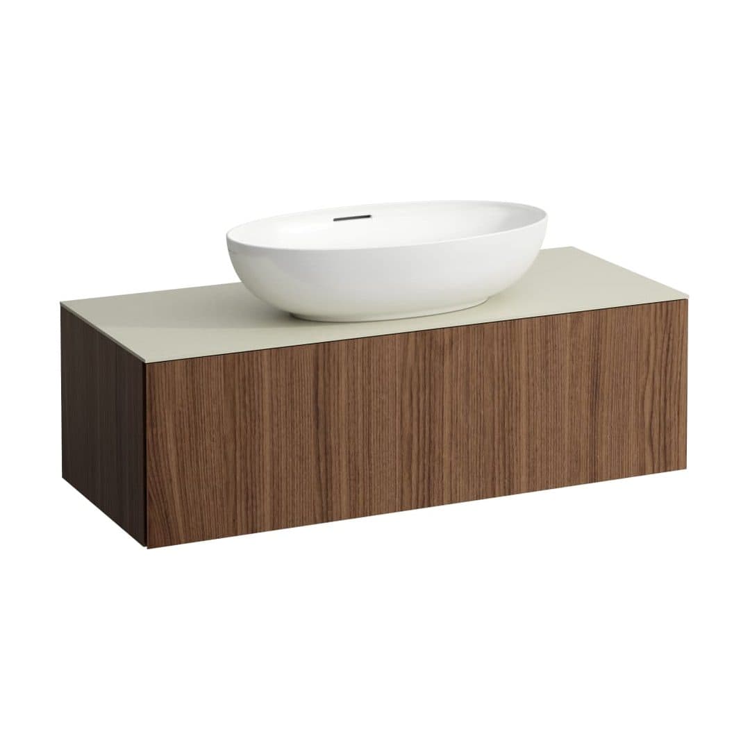 Laufen ILBAGNOALESSI – Έπιπλο Νιπτήρα – 1200 mm, 1 συρτάρι, πάγκος Calce Avorio, κεντρικό άνοιγμα, με οπή μπαταρίας – Noce canaletto - Real wood veneer (H4313150976301)