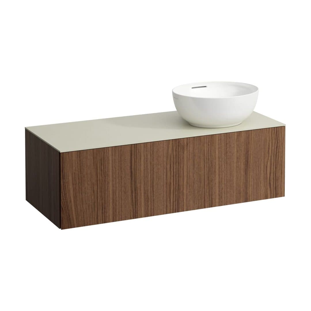Laufen ILBAGNOALESSI – Έπιπλο Νιπτήρα – 1200 mm, 1 συρτάρι, πάγκος Calce Avorio, άνοιγμα δεξιά, με οπή μπαταρίας – Noce canaletto - Real wood veneer (H4313170976301)