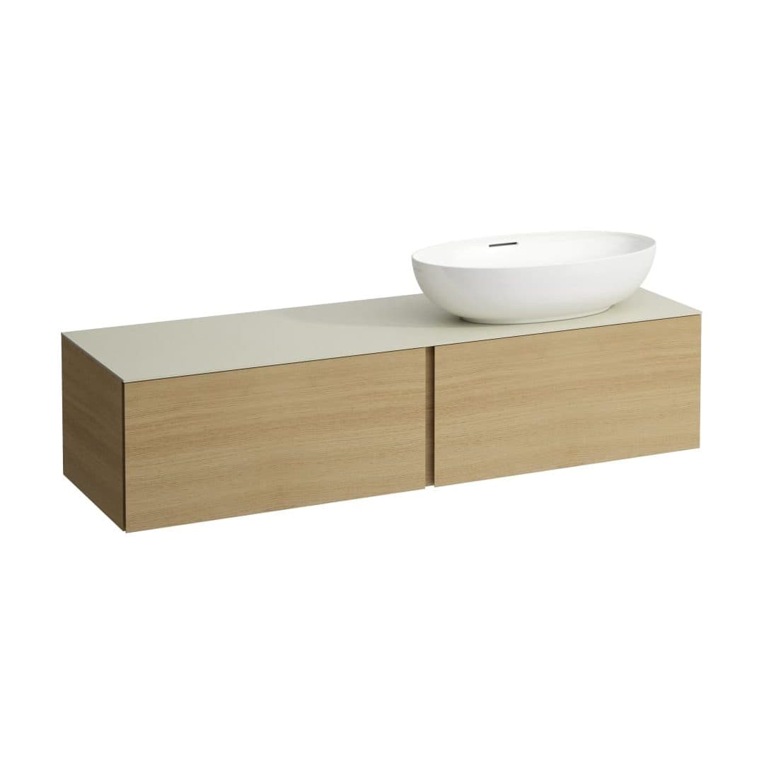 Laufen ILBAGNOALESSI – Έπιπλο Νιπτήρα – 1600 mm, 2 συρτάρια, πάγκος Calce Avorio, άνοιγμα δεξιά, με οπή μπαταρίας – Light oak (H4313560972501)