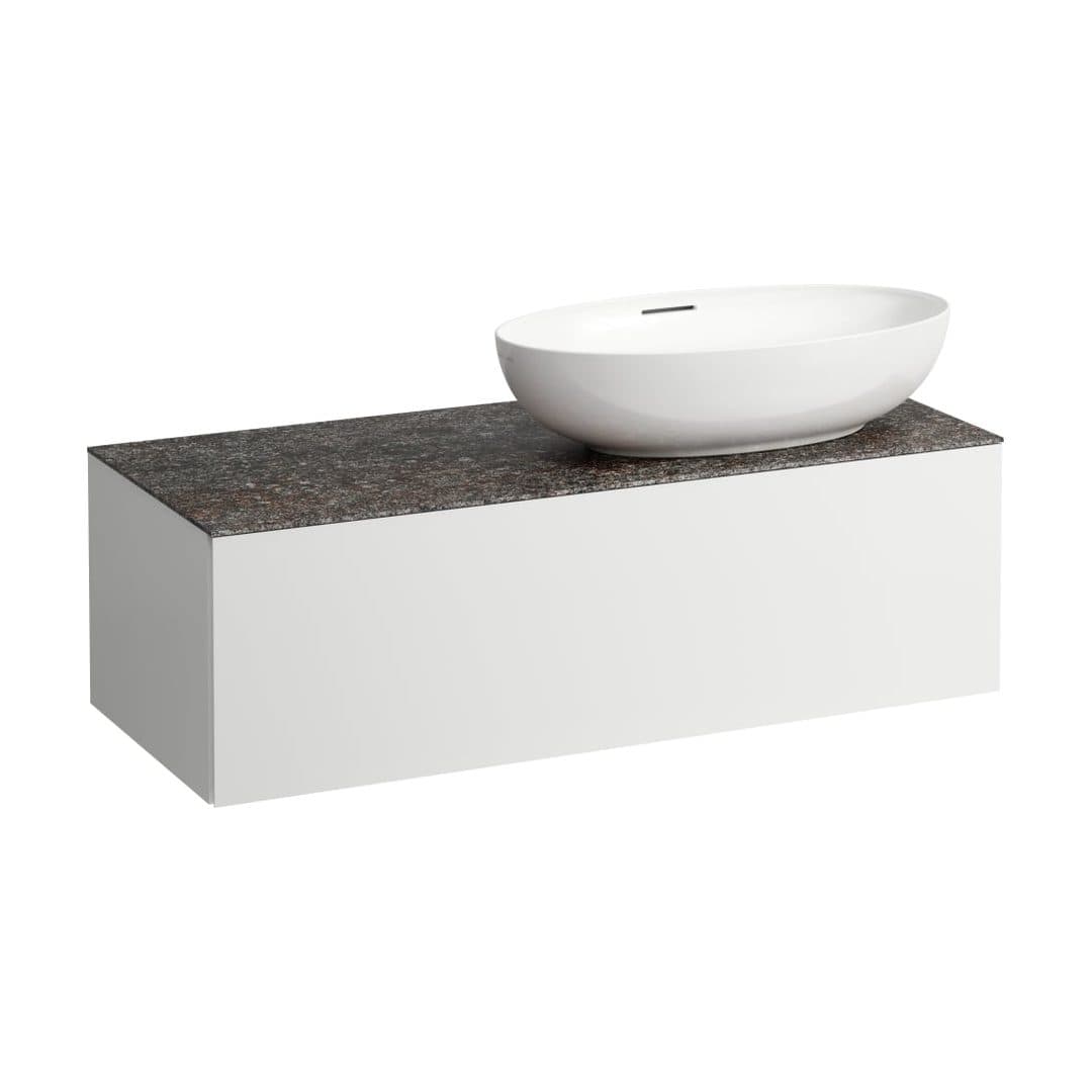 Laufen ILBAGNOALESSI – Έπιπλο Νιπτήρα – 1200 mm, 1 συρτάρι, πάγκος Marrone Naturale, άνοιγμα δεξιά, με οπή μπαταρίας, για νιπτήρα H818977/8 – White Matt (H4323190972601)