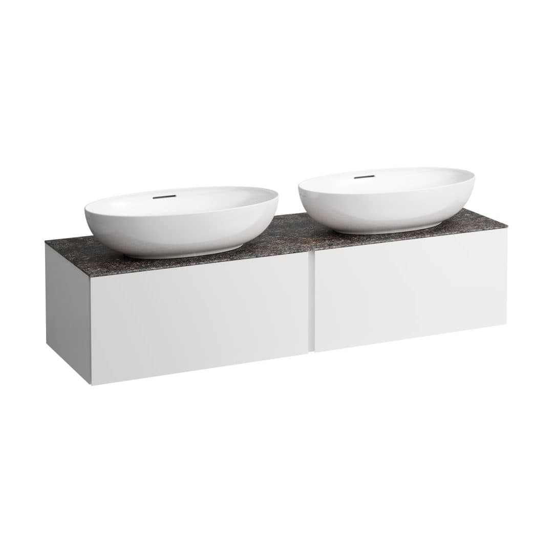 Laufen ILBAGNOALESSI – Έπιπλο Νιπτήρα – 1600 mm, 2 συρτάρια, πάγκος Marrone Naturale, ανοίγματα αριστερά & δεξιά, με οπή μπαταρίας – White Matt (H4323570972601)