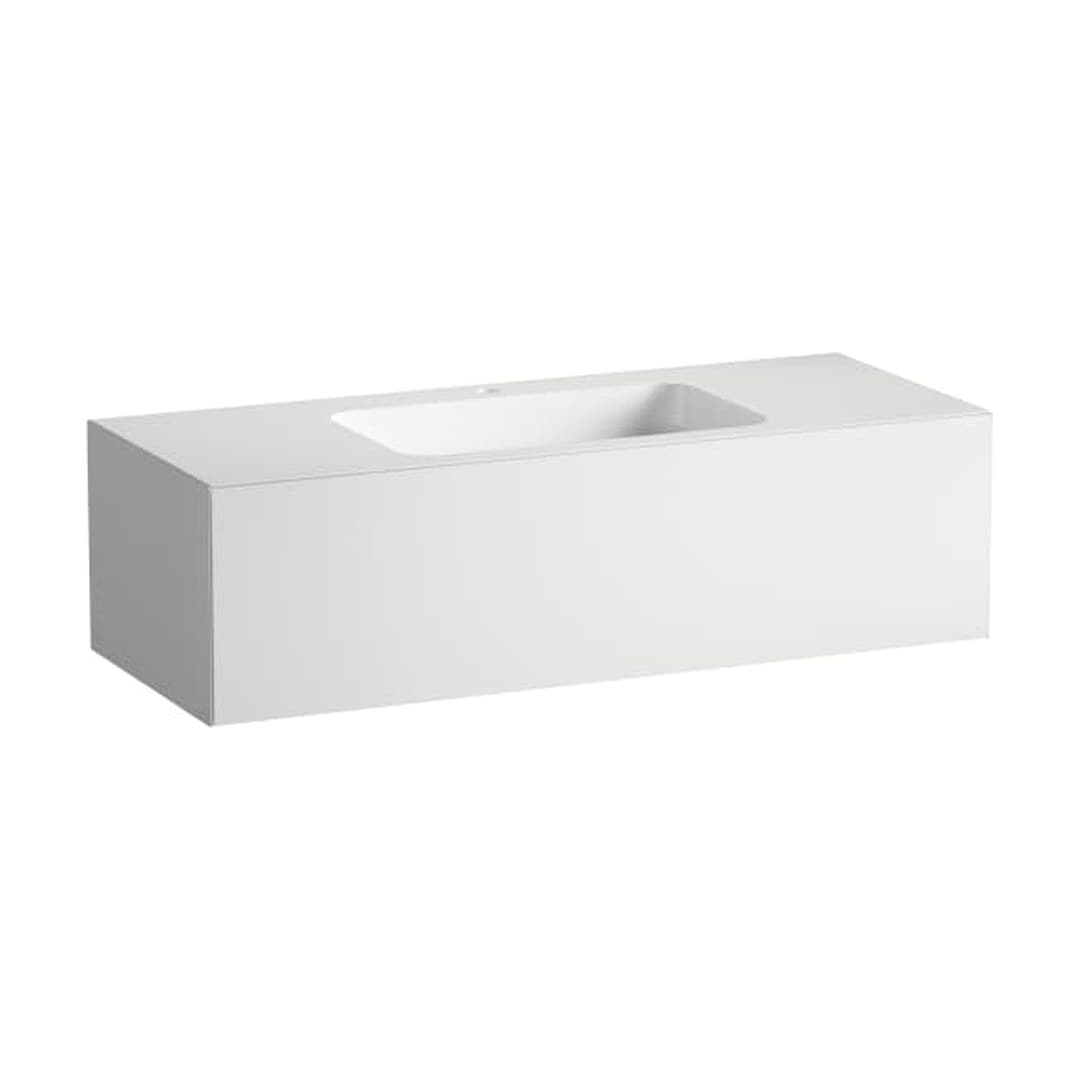 Laufen FOLIO – Νιπτήρας Κρεμαστός – 1254×500 mm, 1 οπή, ράφια αμφίπλευρα – White, Silk-Matt Lacquer (H580FO55251111)