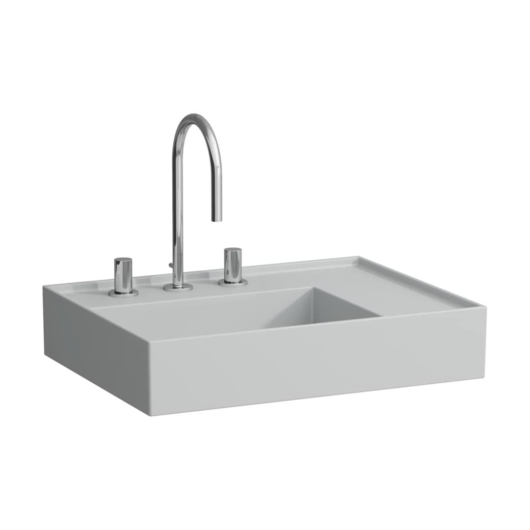 Laufen Kartell LAUFEN – Νιπτήρας Κρεμαστός – 600×460 mm, 3 οπές, χωρίς υπερχείλιση, ράφι δεξιά, κρυφή αποχέτευση – Matt grey (H8103347591581)
