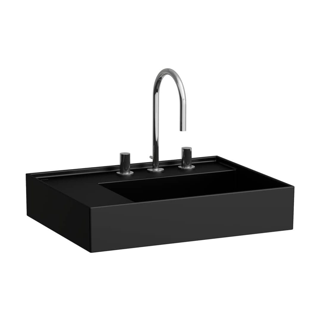 Laufen Kartell LAUFEN – Νιπτήρας Κρεμαστός – 600×460 mm, 3 οπές, χωρίς υπερχείλιση, ράφι αριστερά, κρυφή αποχέτευση – Black Matt (H8103357161581)