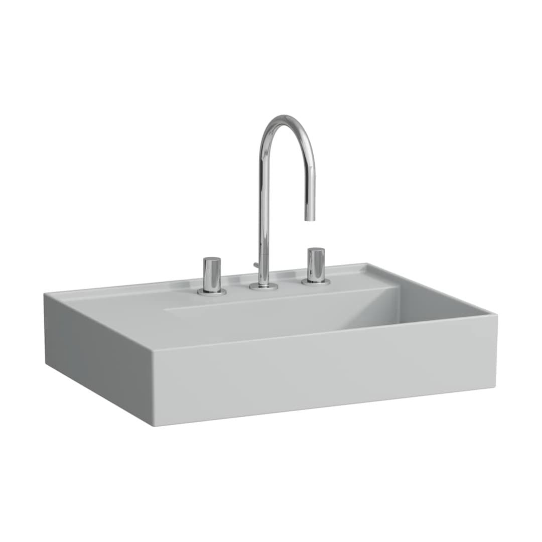 Laufen Kartell LAUFEN – Νιπτήρας Κρεμαστός – 600×460 mm, 3 οπές, χωρίς υπερχείλιση, ράφι αριστερά, κρυφή αποχέτευση – Matt grey (H8103357591581)