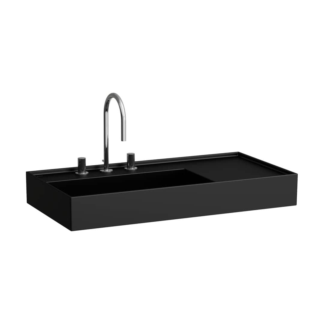 Laufen Kartell LAUFEN – Νιπτήρας Κρεμαστός – 900×460 mm, 3 οπές, χωρίς υπερχείλιση, ράφι δεξιά, κρυφή αποχέτευση – Black Matt (H8103387161581)