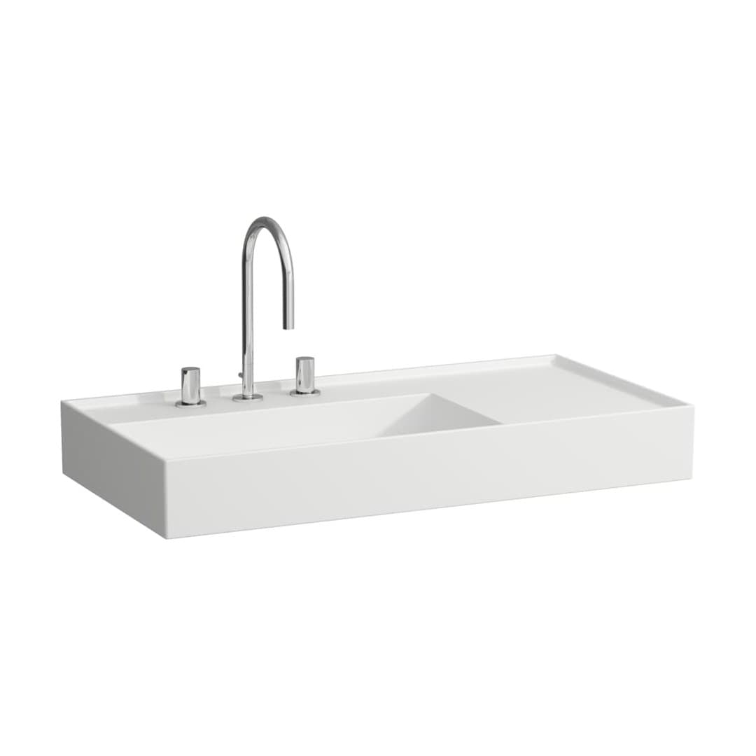 Laufen Kartell LAUFEN – Νιπτήρας Κρεμαστός – 900×460 mm, 3 οπές, χωρίς υπερχείλιση, ράφι δεξιά, κρυφή αποχέτευση – White Matt (H8103387571581)