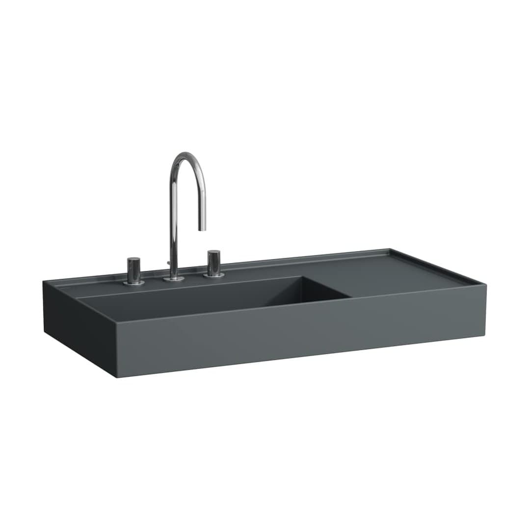 Laufen Kartell LAUFEN – Νιπτήρας Κρεμαστός – 900×460 mm, 3 οπές, χωρίς υπερχείλιση, ράφι δεξιά, κρυφή αποχέτευση – Graphite matt (H8103387581581)