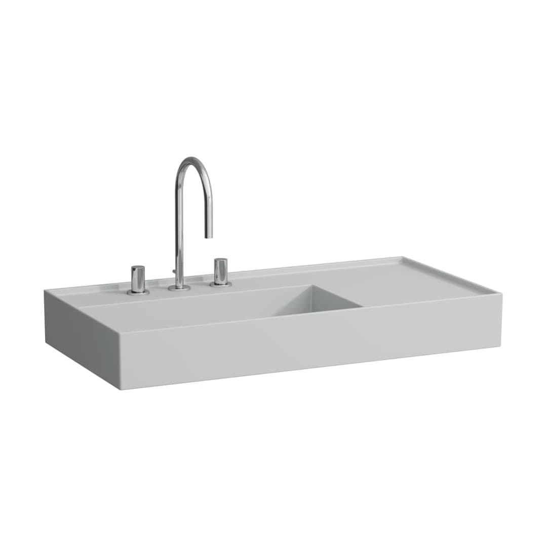 Laufen Kartell LAUFEN – Νιπτήρας Κρεμαστός – 900×460 mm, 3 οπές, χωρίς υπερχείλιση, ράφι δεξιά, κρυφή αποχέτευση – Matt grey (H8103387591581)