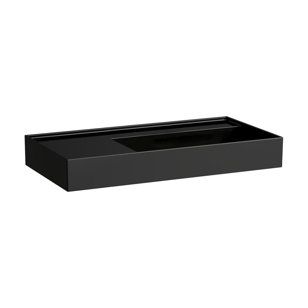 Laufen Kartell LAUFEN – Νιπτήρας Κρεμαστός – 900×460 mm, χωρίς οπή, χωρίς υπερχείλιση, ράφι αριστερά, κρυφή αποχέτευση – Black glossy (H8103390201121)