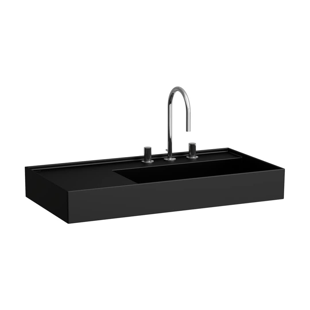 Laufen Kartell LAUFEN – Νιπτήρας Κρεμαστός – 900×460 mm, 3 οπές, χωρίς υπερχείλιση, ράφι αριστερά, κρυφή αποχέτευση – Black Matt (H8103397161581)