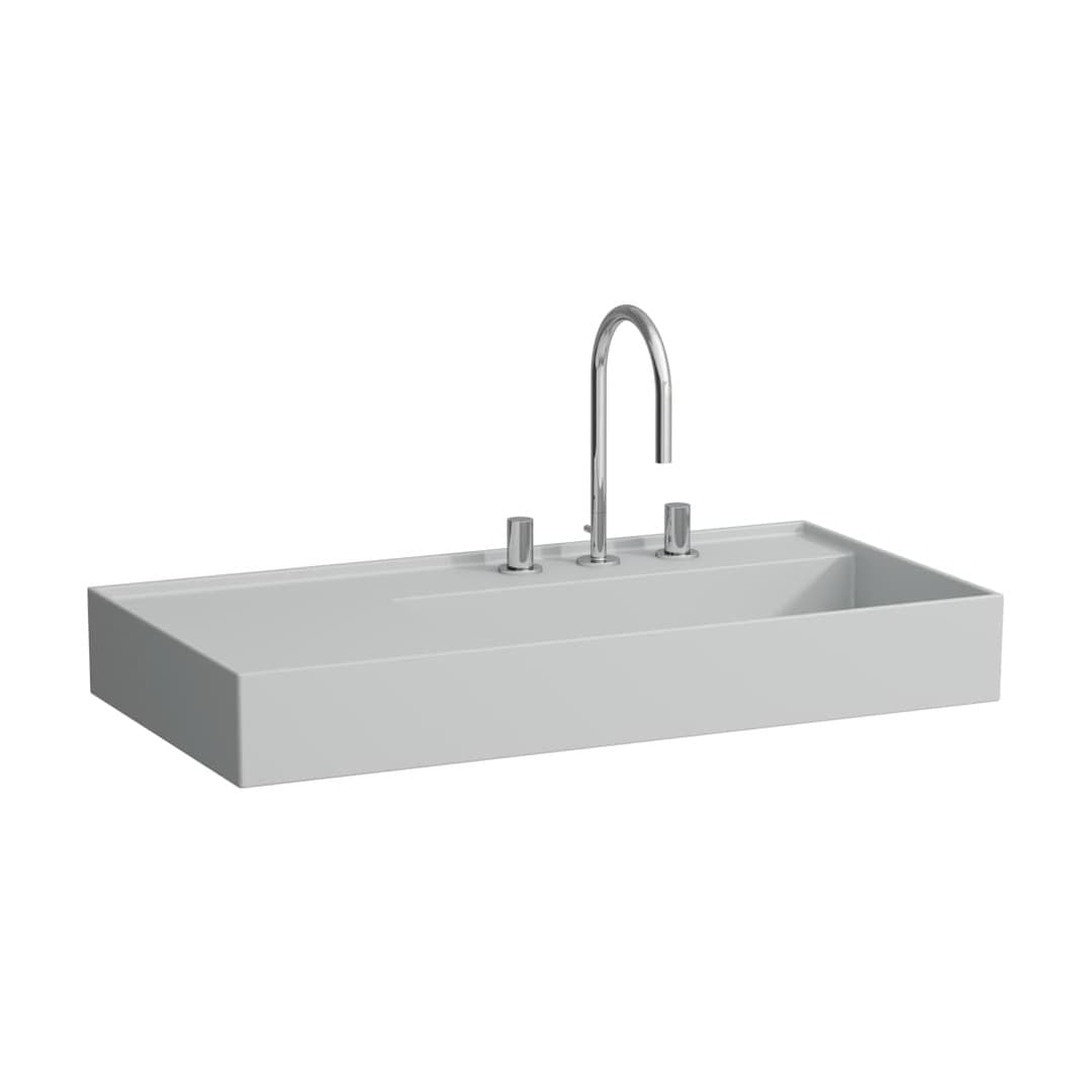 Laufen Kartell LAUFEN – Νιπτήρας Κρεμαστός – 900×460 mm, 3 οπές, χωρίς υπερχείλιση, ράφι αριστερά, κρυφή αποχέτευση – Matt grey (H8103397591581)