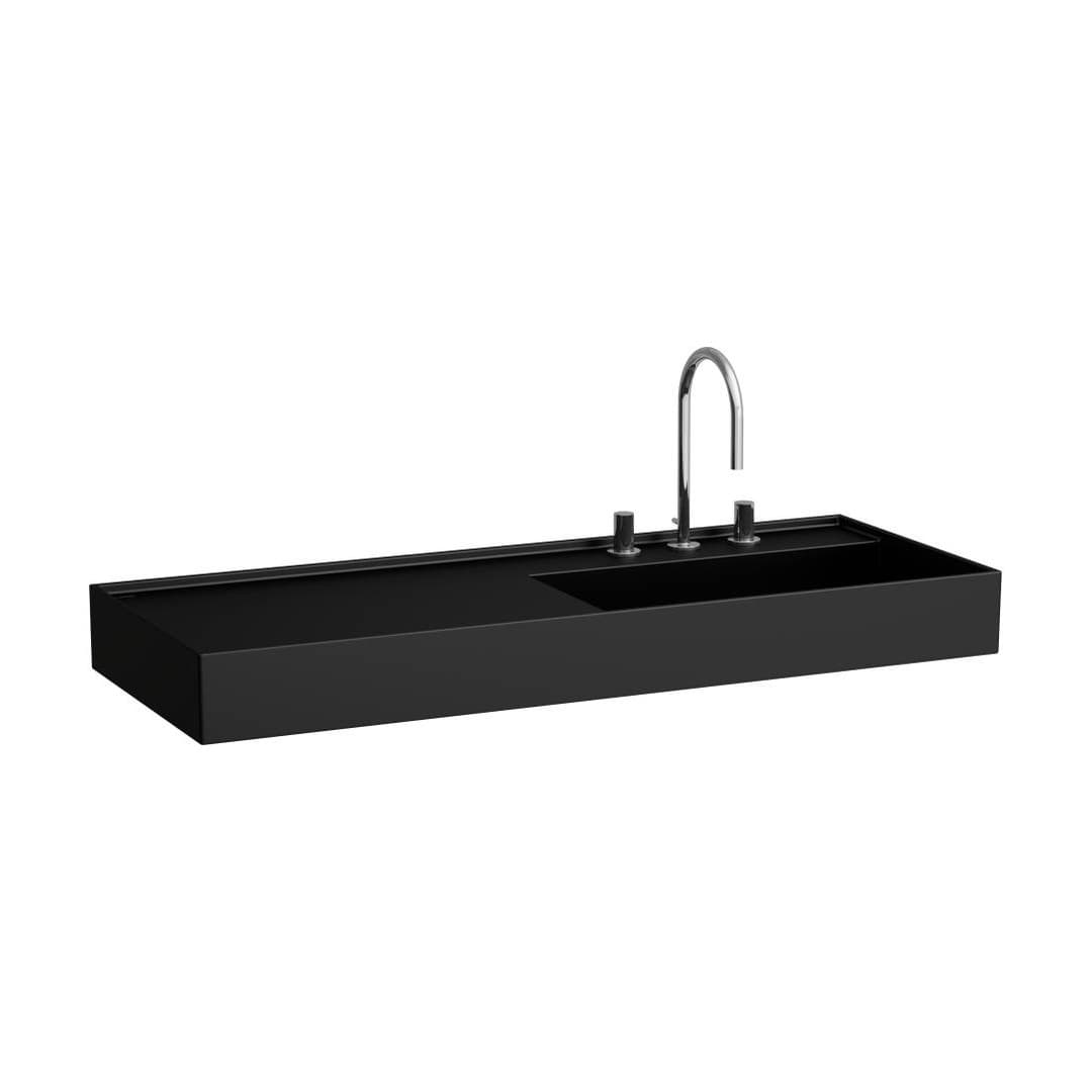 Laufen Kartell LAUFEN – Νιπτήρας Κρεμαστός – 1200×460 mm, 3 οπές, χωρίς υπερχείλιση, ράφι αριστερά, κρυφή αποχέτευση – Black Matt (H8133337161581)
