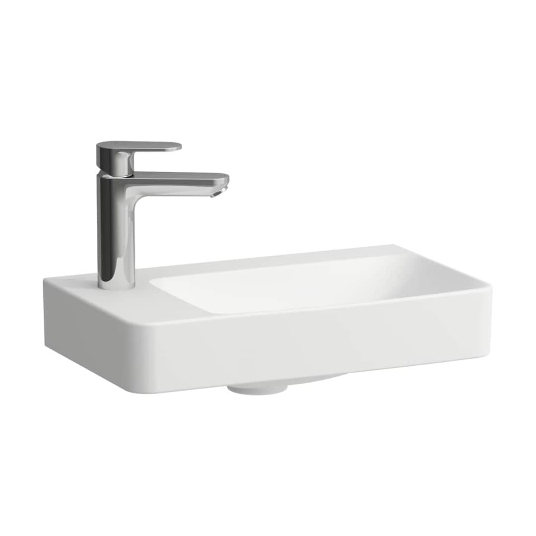 Laufen PRO X – Νιπτήρας Κρεμαστός – 480×280 mm, 1 οπή αριστερά, χωρίς υπερχείλιση, compact, πάγκος μπαταρίας αριστερά, μικρός – White LCC Active (LAUFEN Clean Coat Active) (H815865A001131)