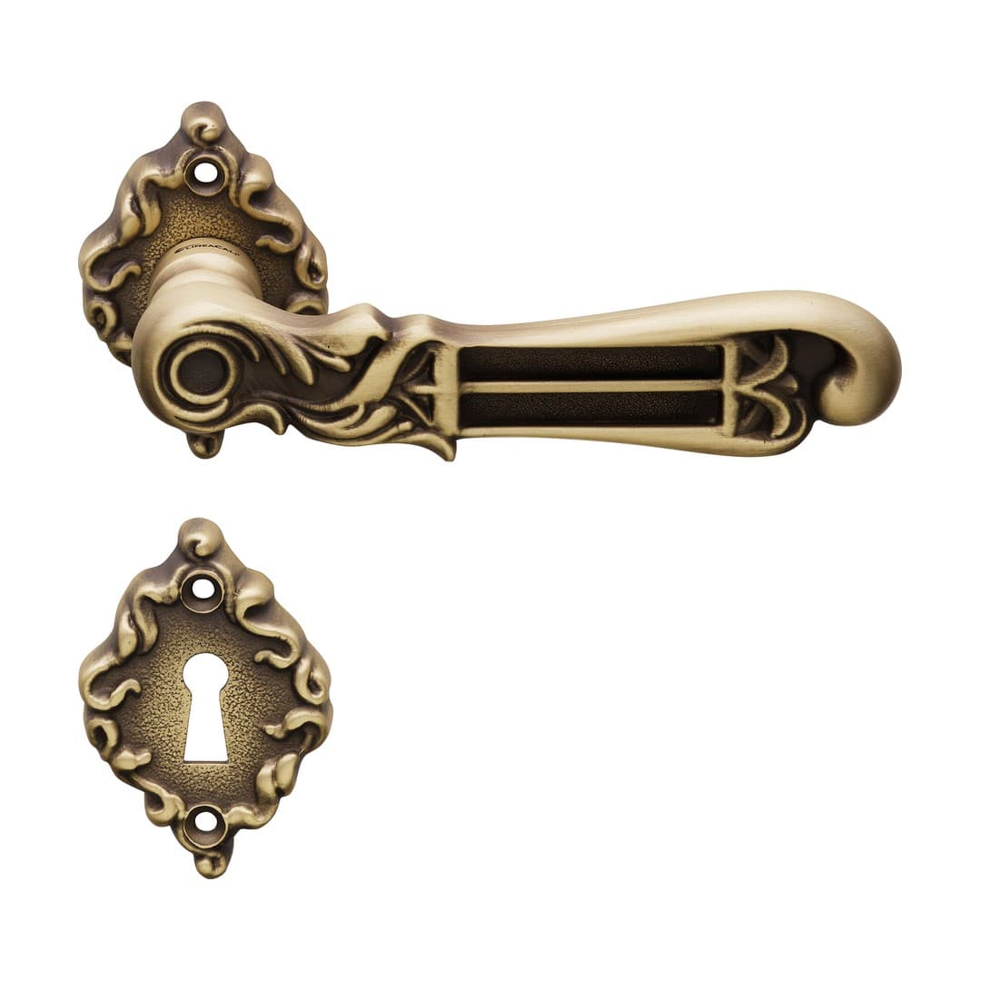 Linea Calì Tiffany – Πόμολο Πόρτας Ροζέτα – Door handle on rose art.018 – Patiné mat (1308 RB 018 PM)