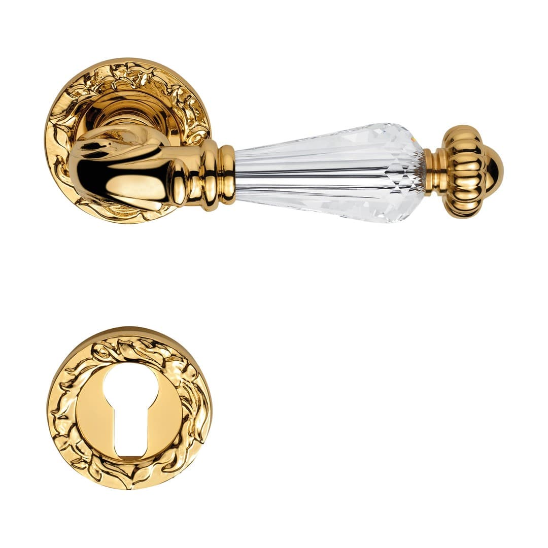 Linea Calì Ninfa Crystal – Πόμολο Πόρτας Ροζέτα – Door handle on rose art.113 – Gold plated (1542 RB 113 OZ)