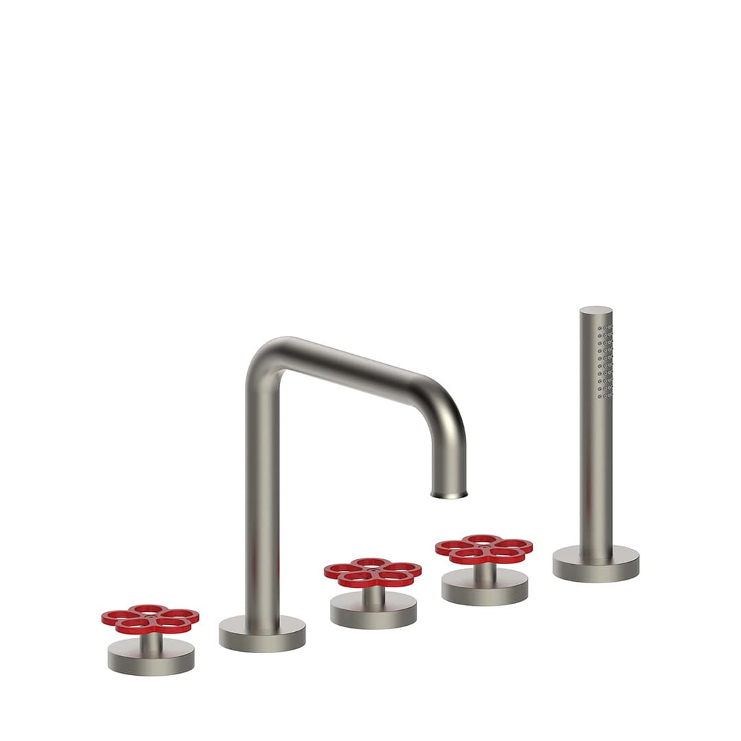Fantini AW/PIPE – Μπαταρία Μπανιέρας Πάγκου – Brushed Stainless Steel - Red (20O9T465O9)