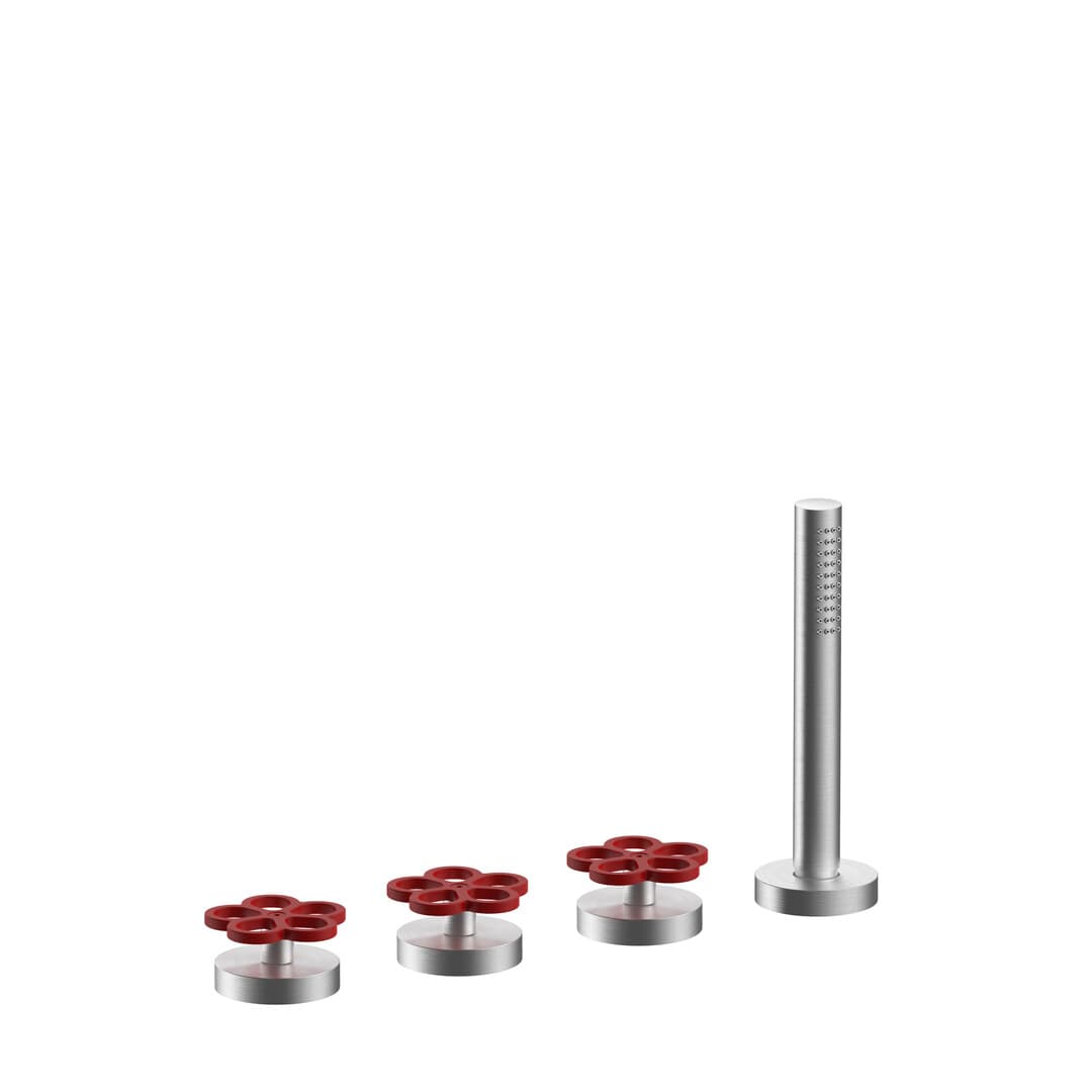 Fantini AW/PIPE – Μπαταρία Λουτρού Πάγκου – Brushed Stainless Steel - Red (20O9T467O9)
