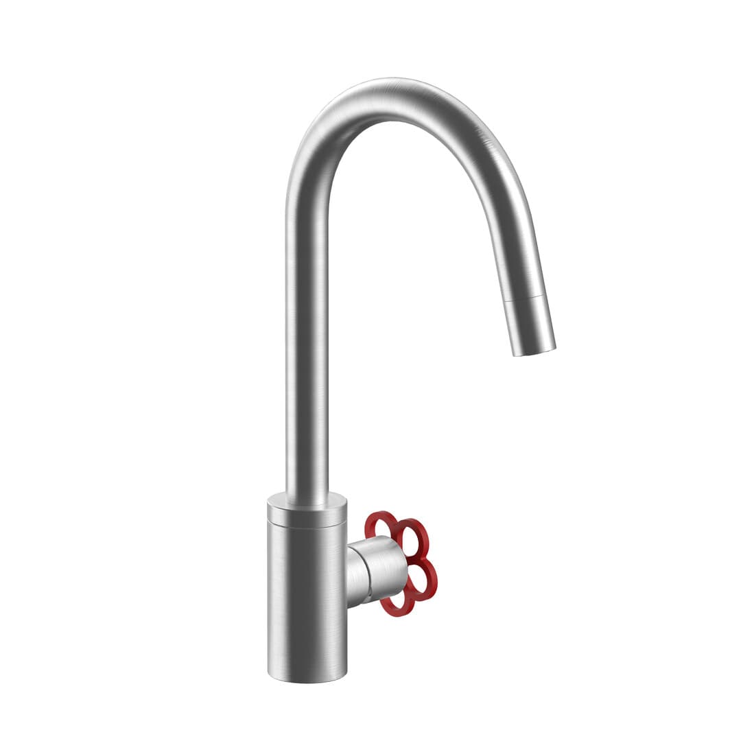 Fantini AW/PIPE – Μπαταρία Κουζίνας – Brushed Stainless Steel - Red (20O9T553FO9)